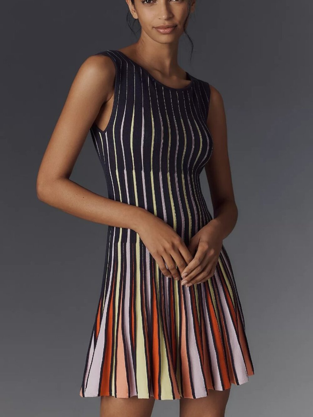 Anthropologie Maeve Boat-Neck Knit Fit & Flare Knit Mini Dresss Navy/Marin Mediu